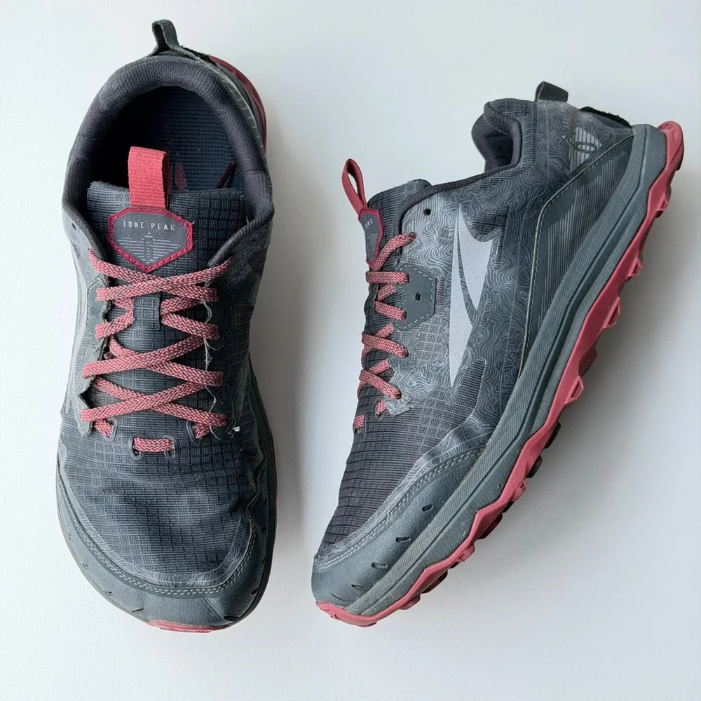 Altra Lone Peak 6 Trail Running Shoes Mens 10.5 Charcoal Red Low Top Hiking